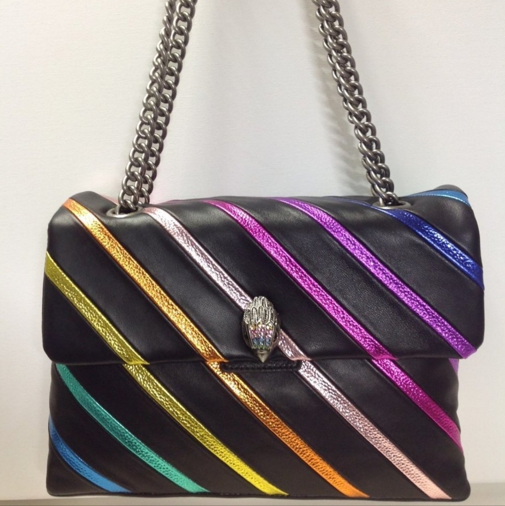 KURT GEIGER Large Kensington Rainbow Stripe Leather Shoulder Bag